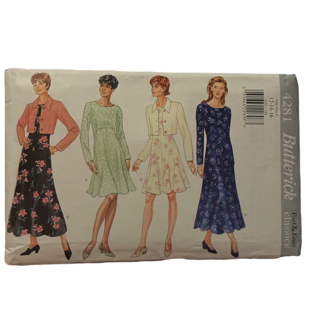 BUTTERICK #4281 - LADIES TWO LENGTH DRESS & WAIST JACKET PATTERN 12-14-16